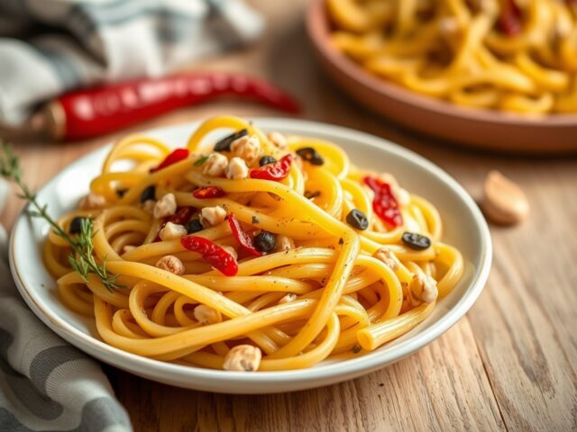 Fusilli met ansjovissaus — AI-gegenereerde illustratie
