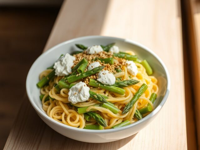 Fusilli met asperges en sesamzaadjes