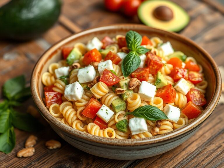 Fusillisalade met avocado en mozzarella