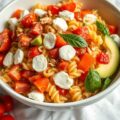 Fusillisalade met avocado, tomaat en mozzarella