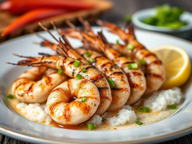 Gamba’s gemarineerd en gegrilld — AI-gegenereerde illustratie