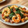 Gamba’s met ham spinazie en kruiden
