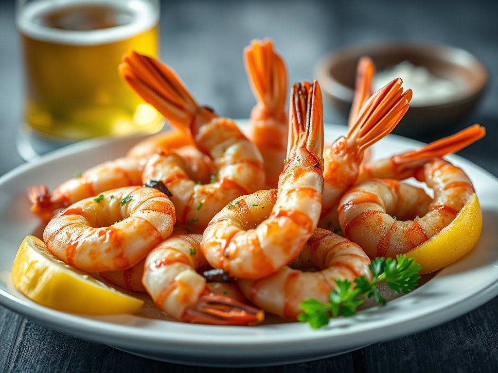 Gamba`s in frituurbeslag, AI-gegenereerde illustratie