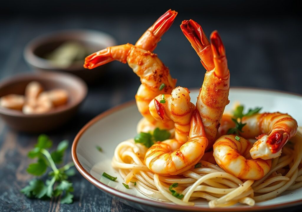 Gambas al pil pil (Sissende garnalen), AI-gegenereerde illustratie