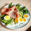 Ganda ham met asperges en kwarteleitjes