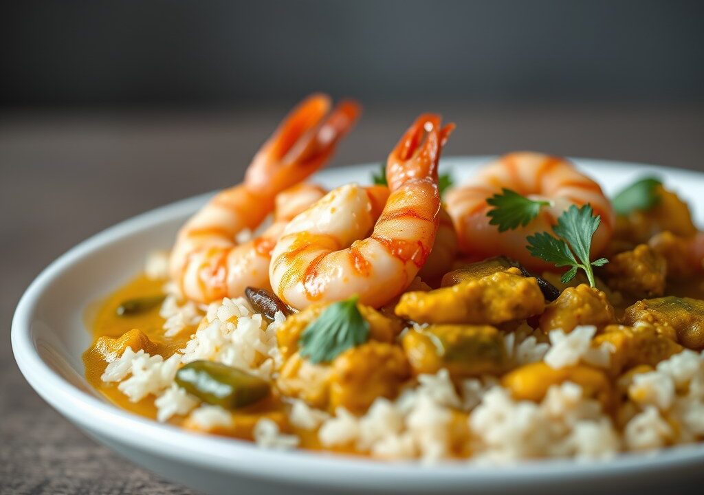 Garnalen Curry II, AI-gegenereerde illustratie