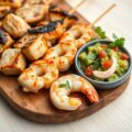 Garnalen-Kip Spiezen met Avo-Salsa en Lombok-Mayo