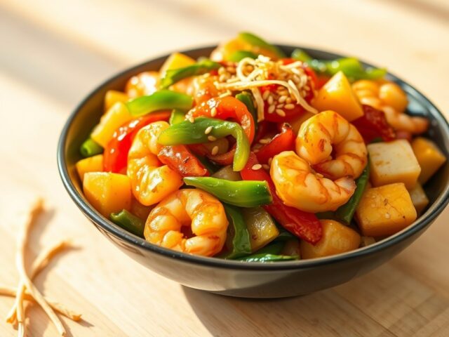 Garnalen met Chinese Zure Sesam-Soja en Paksoi