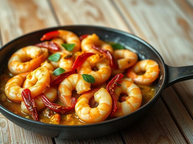 Garnalen met knoflook en chilipeper
