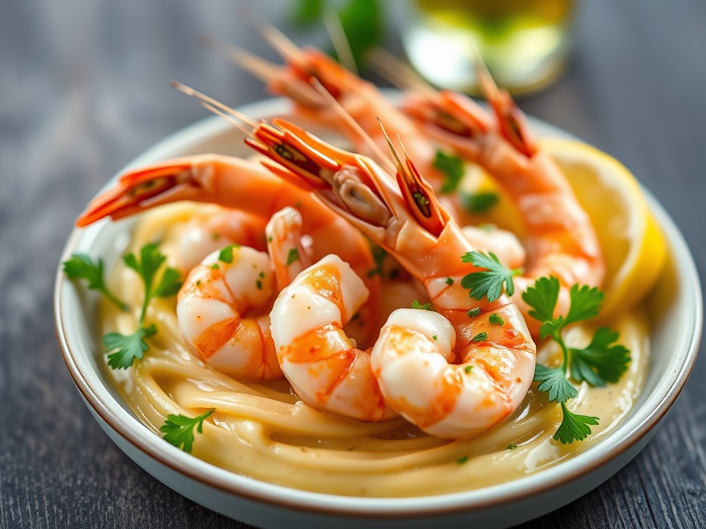Garnalen met knoflook en witte wijnsaus tapas, AI-gegenereerde illustratie
