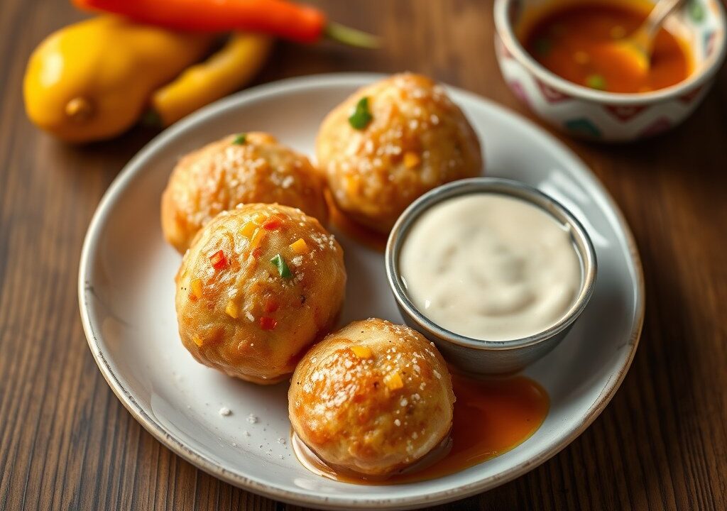Garnalenbeignets met zoetzure saus uit Vietnam — AI-gegenereerde illustratie