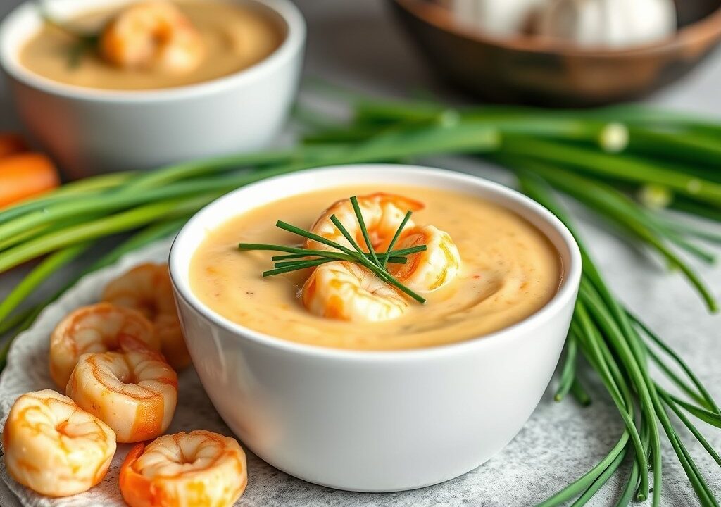 Garnalenbisque met bieslook — AI-gegenereerde illustratie