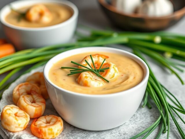 Garnalenbisque met bieslook — AI-gegenereerde illustratie