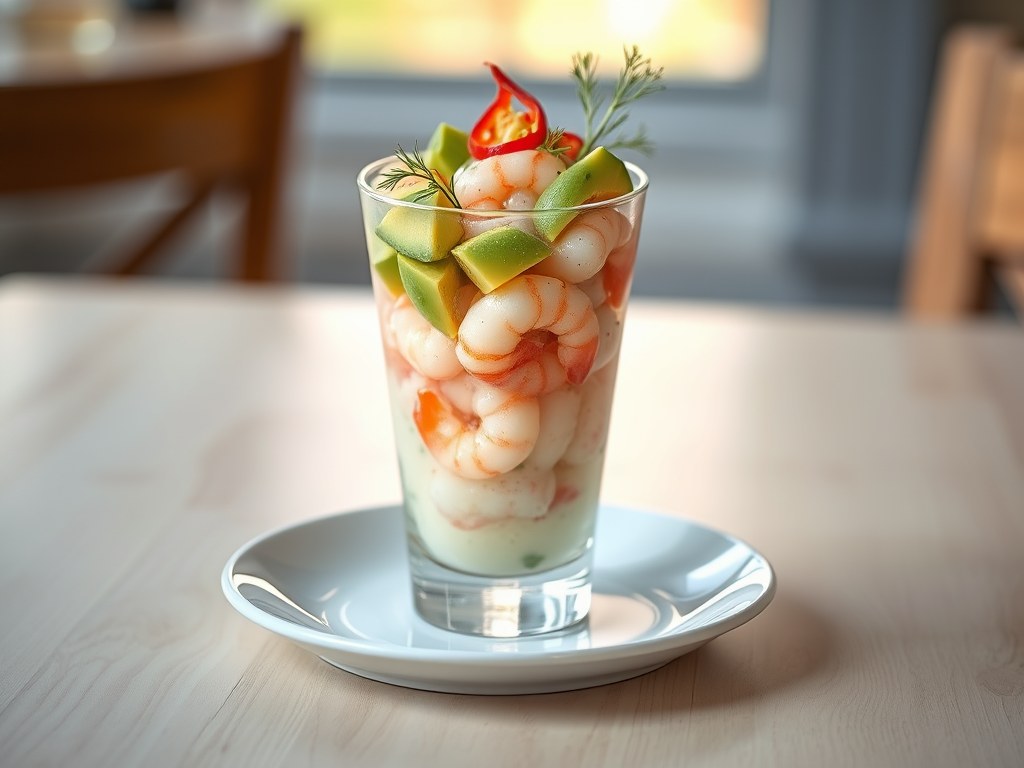 Garnalencocktail met Avocado’s uit Sierra Leone, AI-gegenereerde illustratie