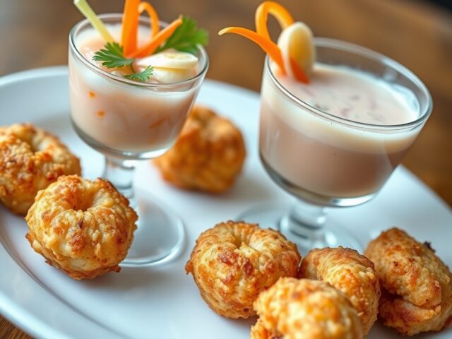 Garnalenkroketjes met een cocktail van koningskrab