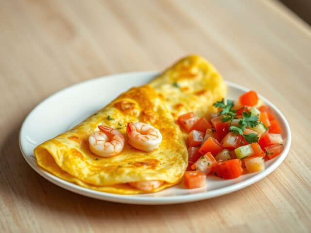 Garnalenomelet met tomaat-komkommersalsa