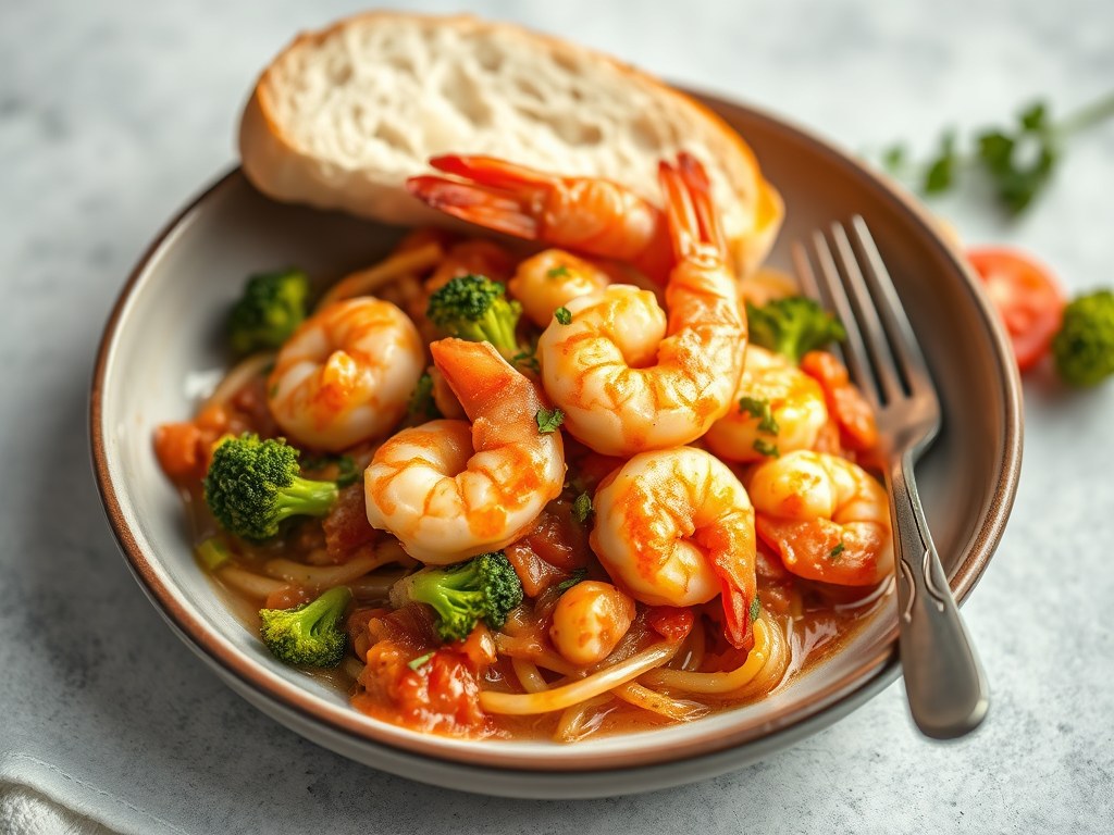 Garnalenragout met witbrood, AI-gegenereerde illustratie