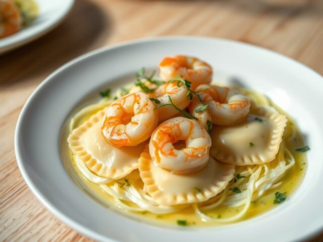 Garnalenravioli met venkel en kervelboter