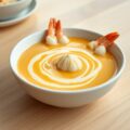 Garnalensoep met appelbolletje en kerrieroom