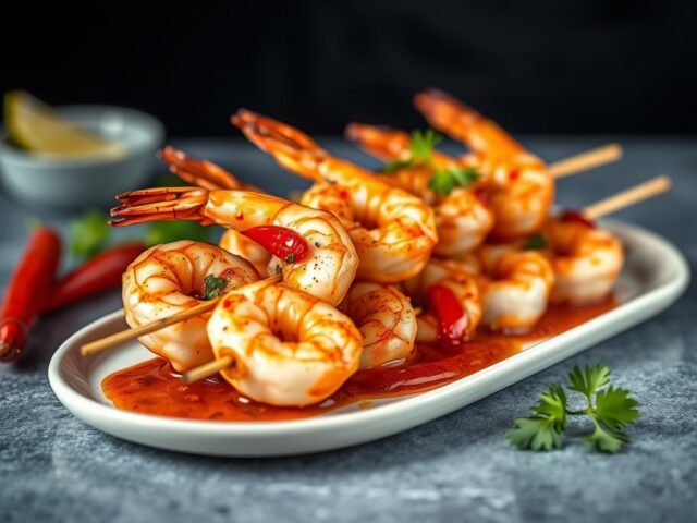 Garnalenspiesje met sweet chili saus