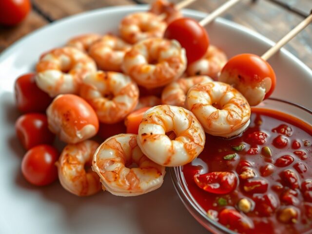Garnalenspiesjes met chilisaus