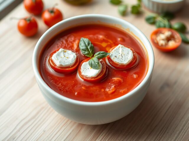 Gazpacho met cabecou gevulde tomaatjes