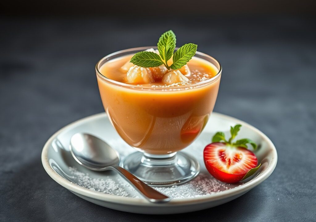 Gazpacho met komkommersorbet, AI-gegenereerde illustratie