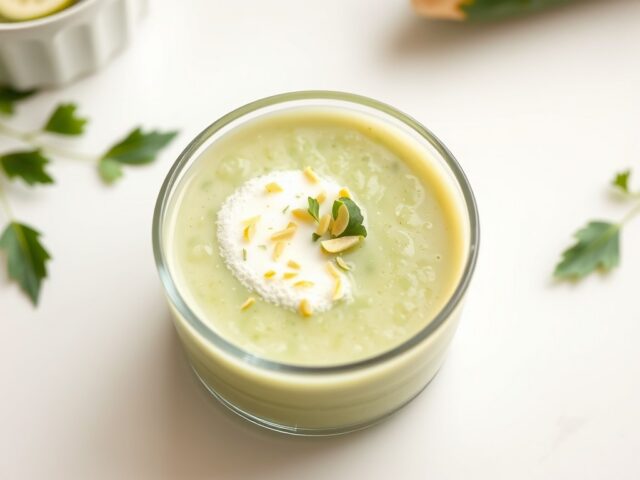 Gazpacho van komkommer met een espuma van geitenka