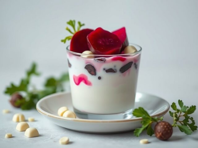 Gebak met bieten en witte chocola — AI-gegenereerde illustratie