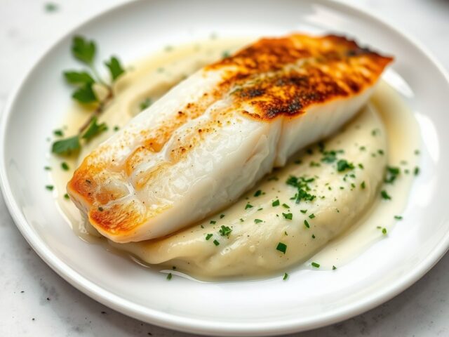 Gebakje van rog met kruidenpuree