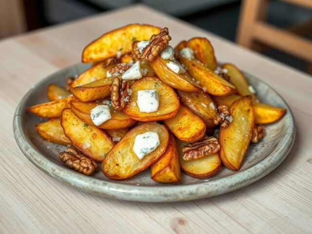 Gebakken aardappelen met blauwe kaas