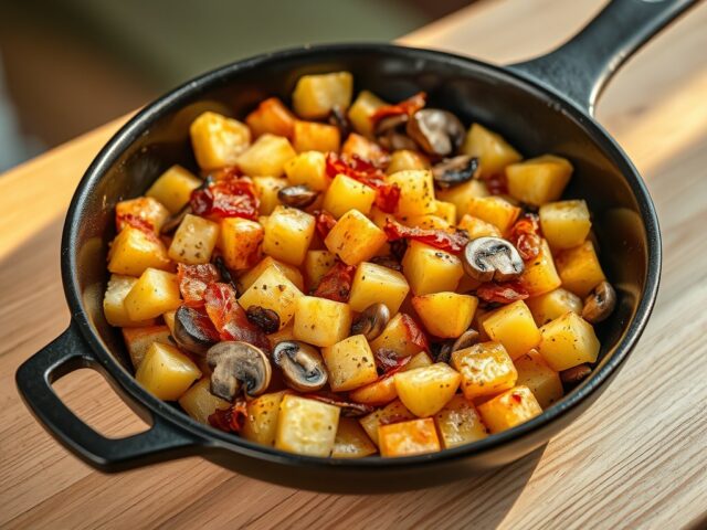 Gebakken aardappelen met shii take