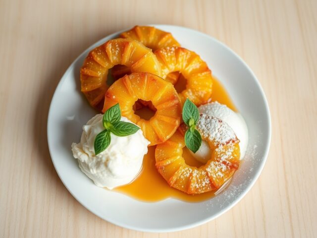 Gebakken ananas met rumsaus