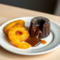 Gebakken ananas met vloeibaar chocoladecakeje