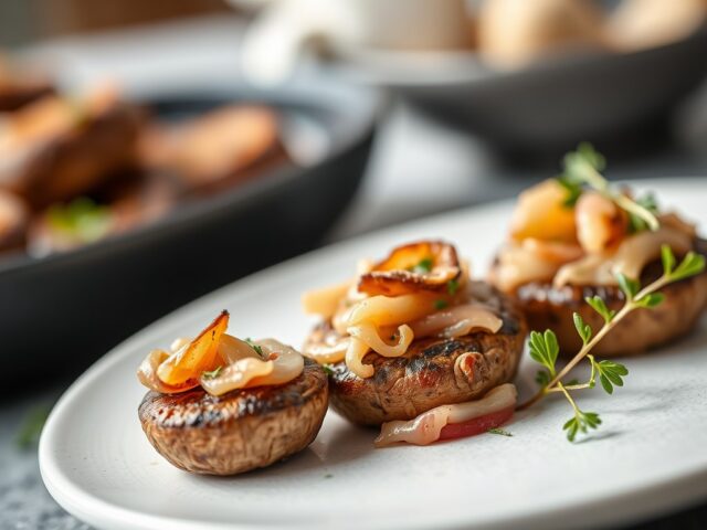 Gebakken champignons met ham en ui