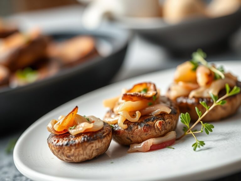 Gebakken champignons met ham en ui