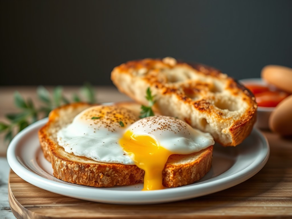gebakken ei en getoaste brood, AI-gegenereerde illustratie