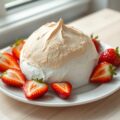 Gebakken eiwitschuim met verse aardbeien