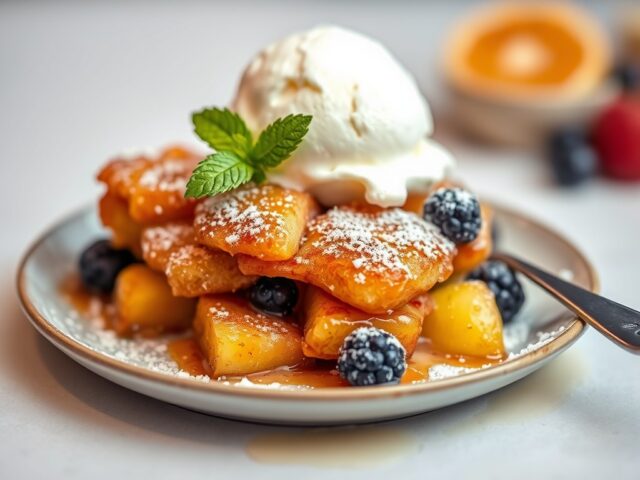 Gebakken fruit met ijs
