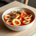 Gebakken inktvis met een gazpacho van Brugse zot en flinters van Gandaham