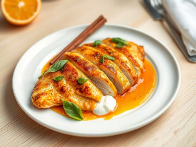 Gebakken kipfilet met sinaassausje