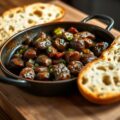 Gebakken kippenlevertjes met ui, rozijnen en sherry