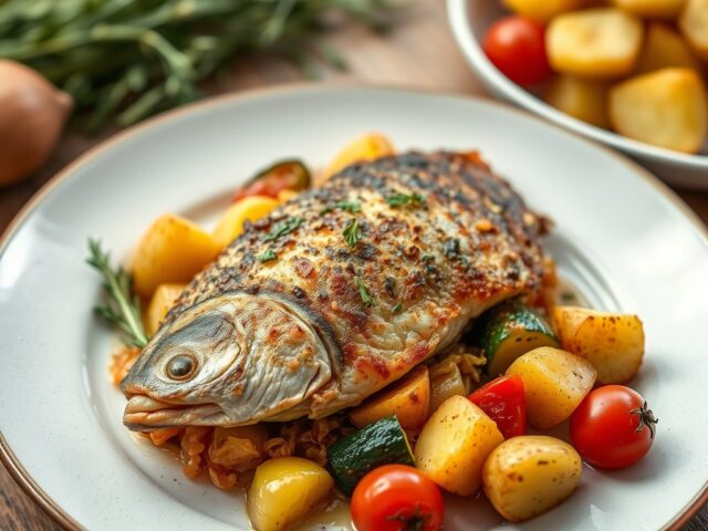 Gebakken koolvis met groente-ratatouille en aardappelen