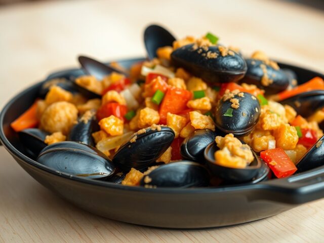 Gebakken mosselen met bier en paprika
