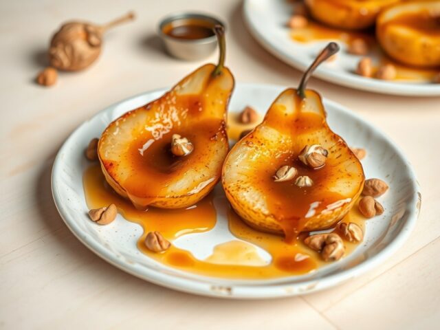 Gebakken peren met hazalnootcaramel