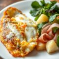 Gebakken pladijs gevuld met fijne groentjes en een slaatje van lamsoor met vinaigrette