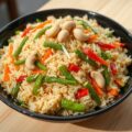 Gebakken rijst met groenten en cashewnoten