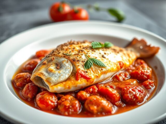 Gebakken schol met Italiaanse tomatensaus