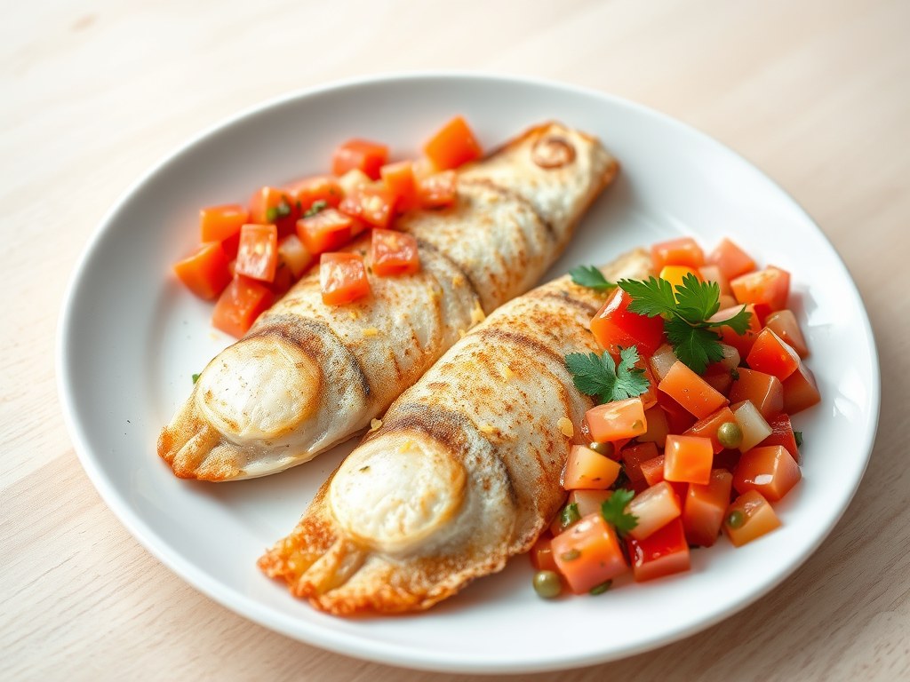 Gebakken Schol met Tomatensalsa, AI-gegenereerde illustratie