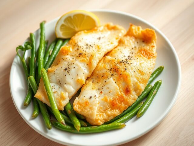 Gebakken scholfilets met knoflookboontjes